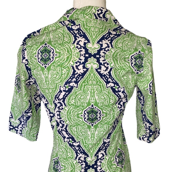 J. McLaughlin Harbor Green Blue Marrakesh Paisley Collared Tunic Shirt Dress - 2 - Picture 6 of 11